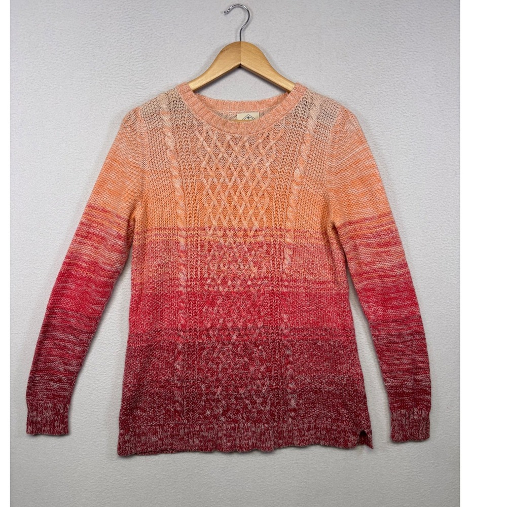 Boho Sunset Ombre St. John's Bay Womens Large Orange Red Cable Knit Sweater